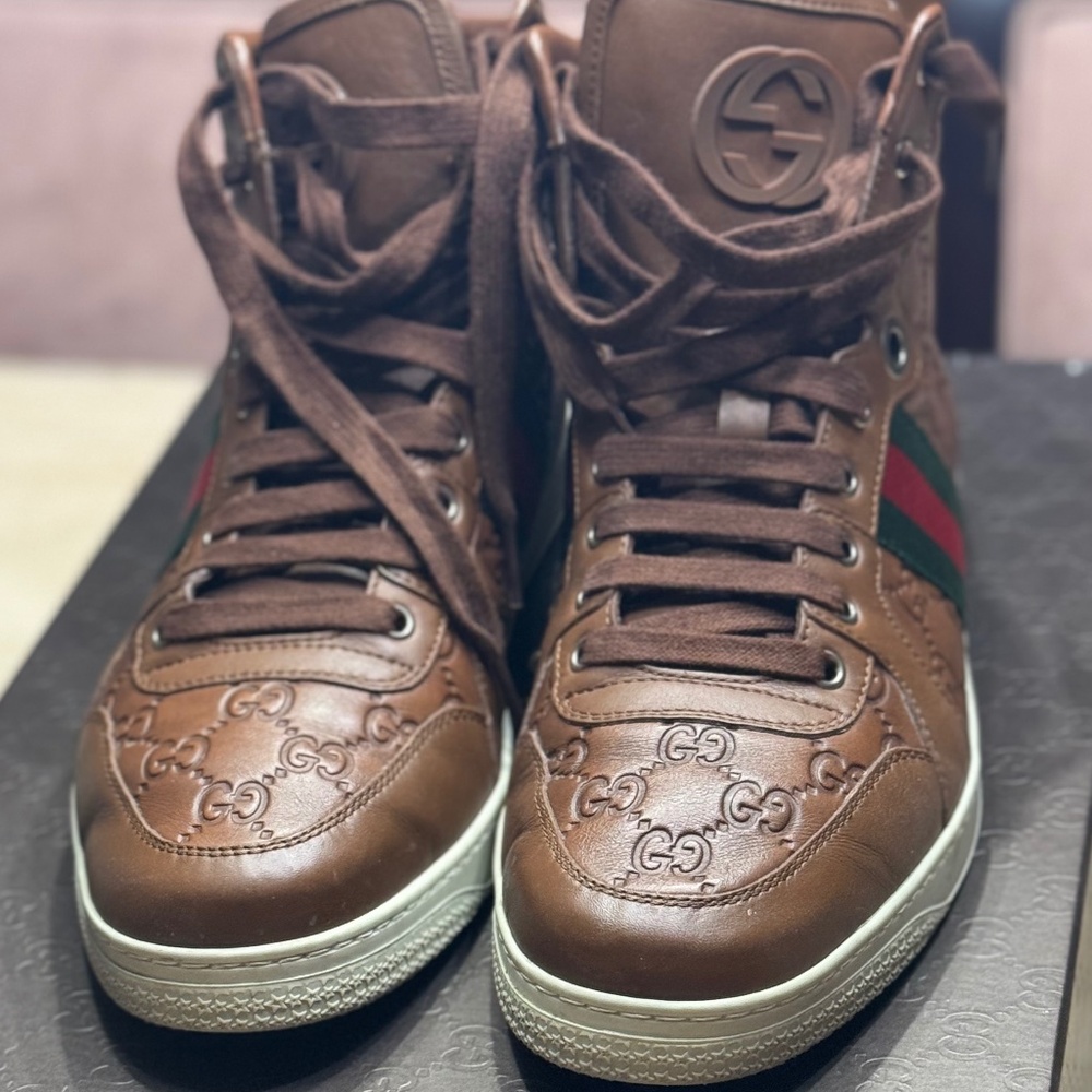Gucci Guccisima Web Leather Hi Top Brown